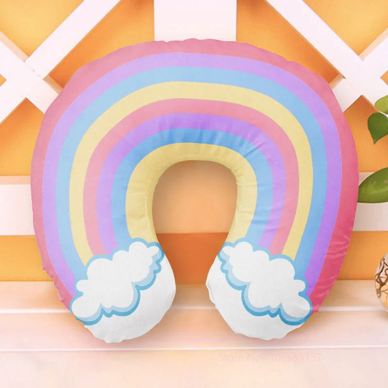 Cute Cartoon INS Style Travel Neck Pillow U-Shaped Panda Rainbow Cloud Fruit Inflatable Cushion For Kids Adults Family Friends - Slobuy