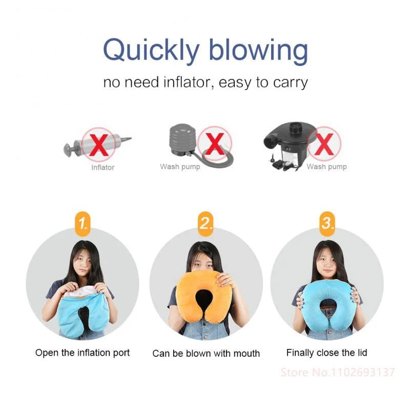 Cute Cartoon INS Style Travel Neck Pillow U-Shaped Panda Rainbow Cloud Fruit Inflatable Cushion For Kids Adults Family Friends - Slobuy