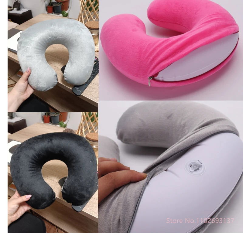 Cute Cartoon INS Style Travel Neck Pillow U-Shaped Panda Rainbow Cloud Fruit Inflatable Cushion For Kids Adults Family Friends - Slobuy