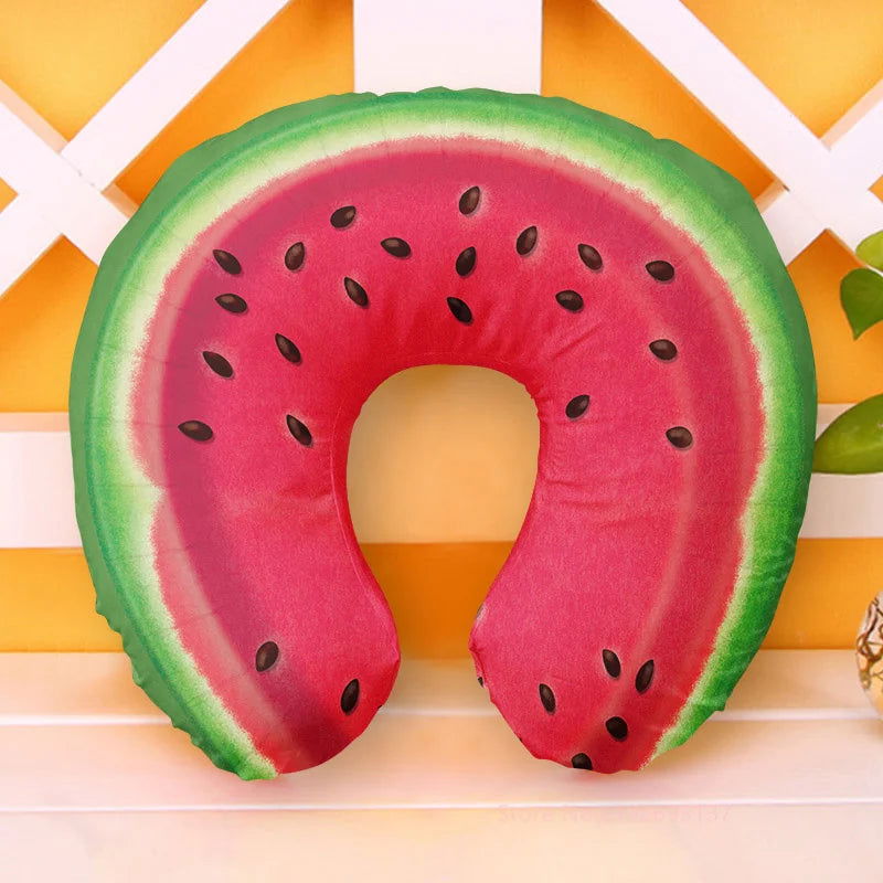 Cute Cartoon INS Style Travel Neck Pillow U-Shaped Panda Rainbow Cloud Fruit Inflatable Cushion For Kids Adults Family Friends - Slobuy