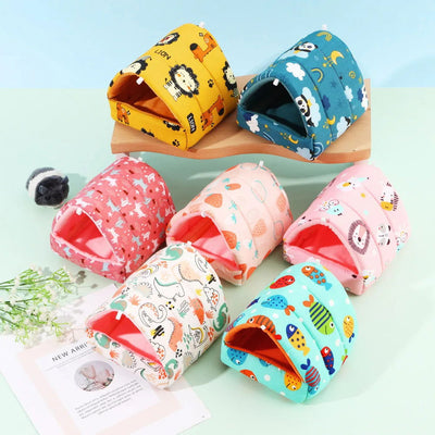 Cute Cartoon Rabbit Squirrel Mini Cage Guinea Pig Nest Small Animal Mice Rat Pet Sleeping Bed Hamster House Winter Warm Soft Mat - Slobuy