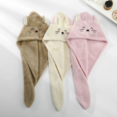 Cute Cat Hair Cap Microfiber Hair Towel Long Hair Quick Dry Hat Bath Towel Strong Water Absorbent Women Wrap Wiping Hair Towel - Slobuy