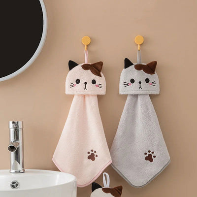 Cute Cat Kitchen Cleaning Towel Hanging Hand Towels Absorbent  Dishcloths Coral Velvet Soft Cleaning Cloth Rag - Slobuy