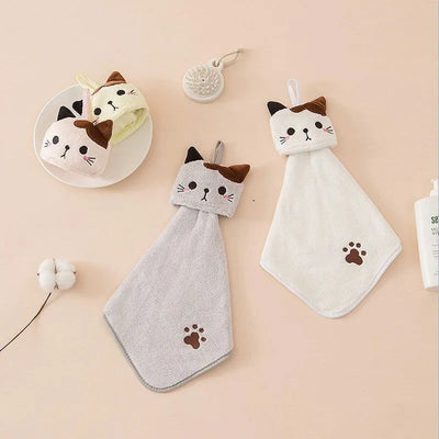 Cute Cat Kitchen Cleaning Towel Hanging Hand Towels Absorbent  Dishcloths Coral Velvet Soft Cleaning Cloth Rag - Slobuy