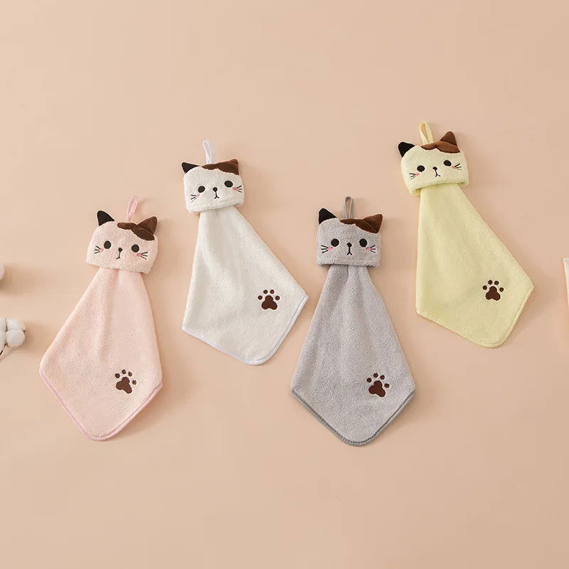 Cute Cat Kitchen Cleaning Towel Hanging Hand Towels Absorbent  Dishcloths Coral Velvet Soft Cleaning Cloth Rag - Slobuy
