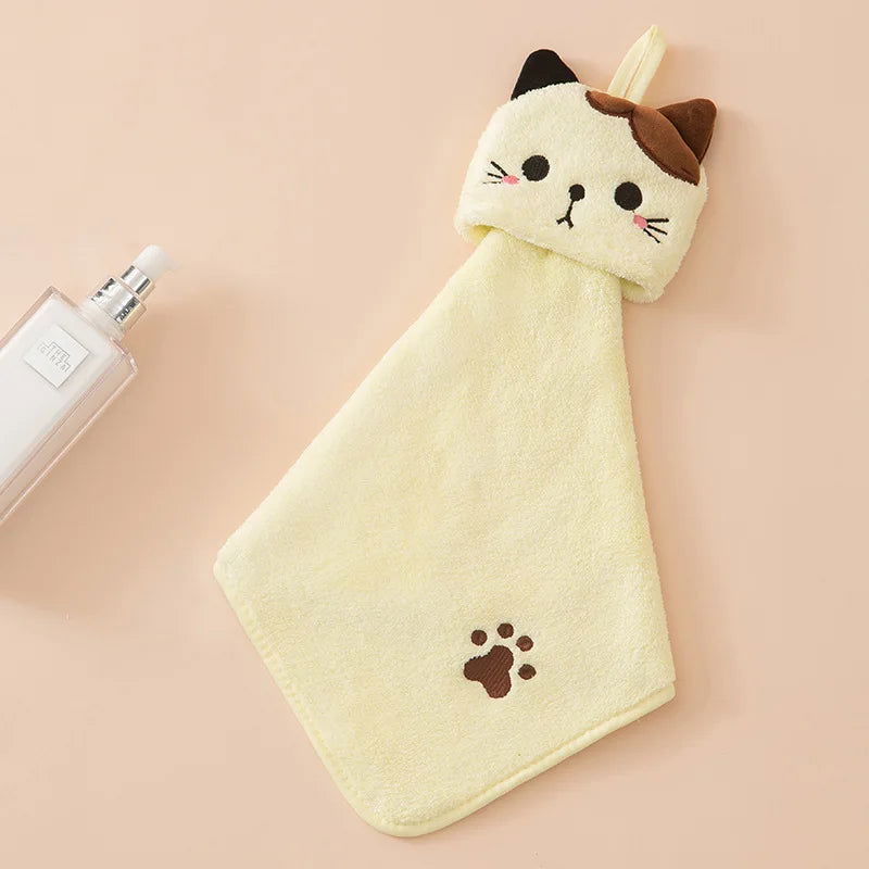 Cute Cat Kitchen Cleaning Towel Hanging Hand Towels Absorbent  Dishcloths Coral Velvet Soft Cleaning Cloth Rag - Slobuy