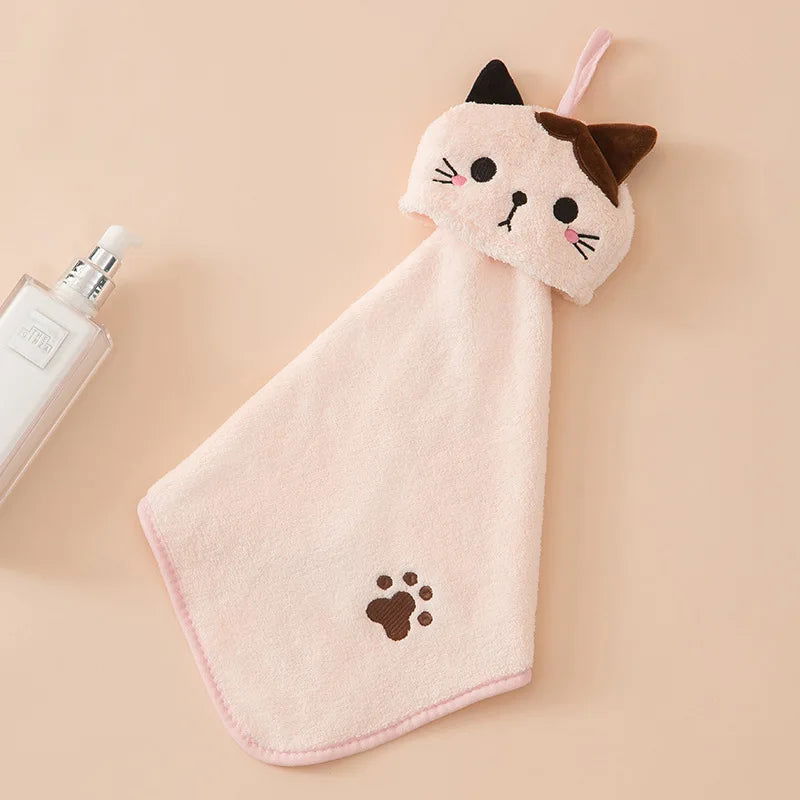 Cute Cat Kitchen Cleaning Towel Hanging Hand Towels Absorbent  Dishcloths Coral Velvet Soft Cleaning Cloth Rag - Slobuy