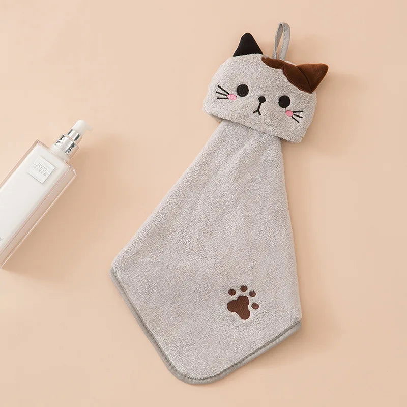 Cute Cat Kitchen Cleaning Towel Hanging Hand Towels Absorbent  Dishcloths Coral Velvet Soft Cleaning Cloth Rag - Slobuy