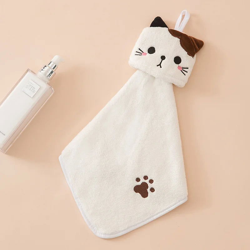 Cute Cat Kitchen Cleaning Towel Hanging Hand Towels Absorbent  Dishcloths Coral Velvet Soft Cleaning Cloth Rag - Slobuy