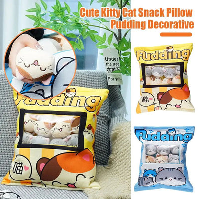 Cute Cat Snack Pillow Pudding Decorative, Stuffed With Mini Animal Cat Dolls Pudding Plush Toy Kawaii Plush Pillow Gifts - Slobuy