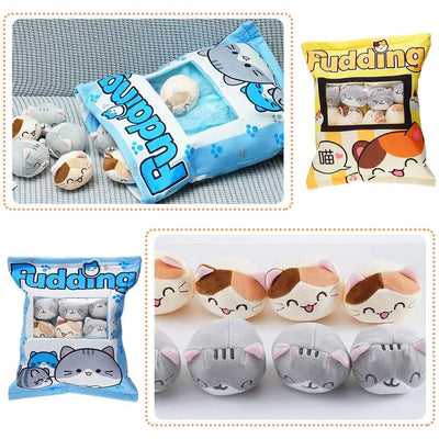 Cute Cat Snack Pillow Pudding Decorative, Stuffed With Mini Animal Cat Dolls Pudding Plush Toy Kawaii Plush Pillow Gifts - Slobuy