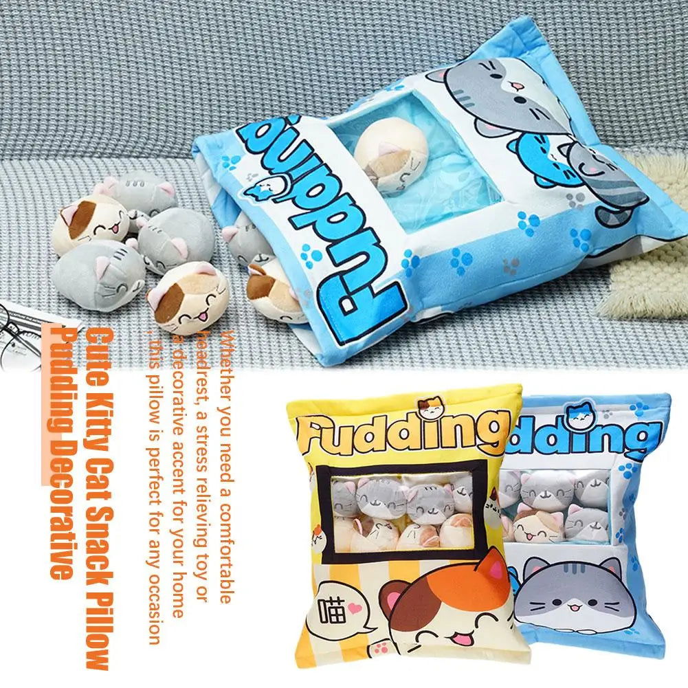 Cute Cat Snack Pillow Pudding Decorative, Stuffed With Mini Animal Cat Dolls Pudding Plush Toy Kawaii Plush Pillow Gifts - Slobuy