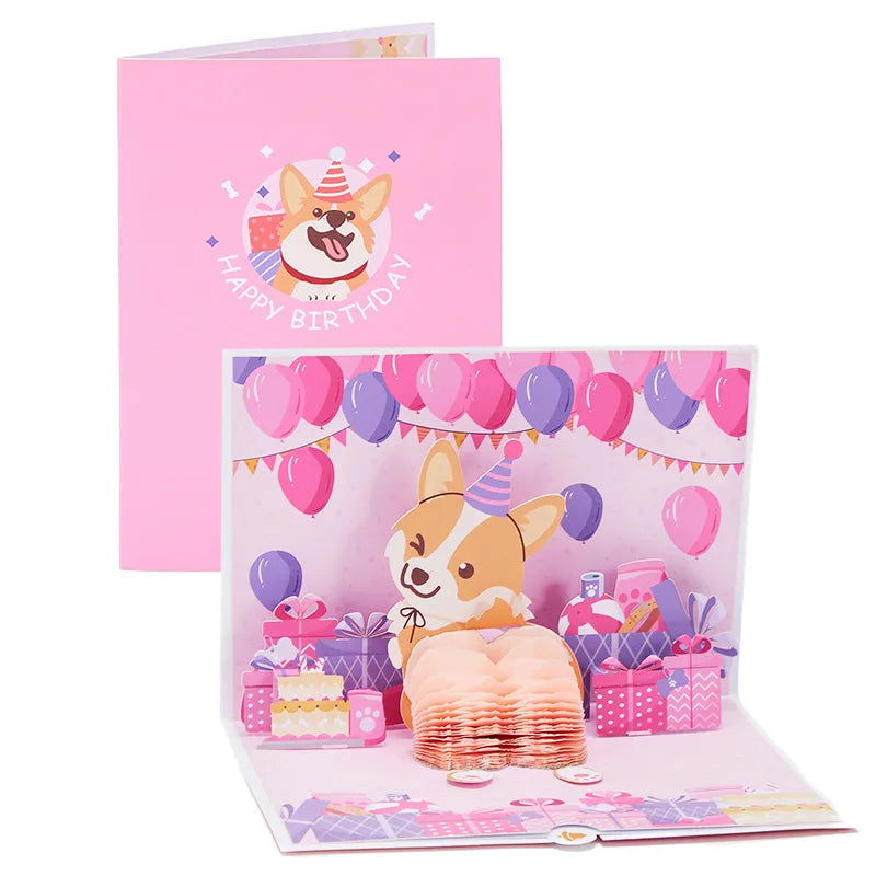 Cute Dog Pop Up Greeting Cards Pretty Animals Birthday Card With Envelope DIY Birthday Gifts Birthday Anniversary Greeting Card - Slobuy