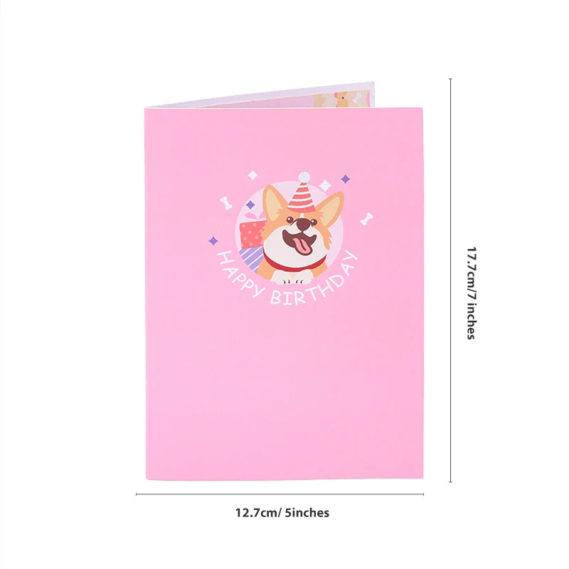 Cute Dog Pop Up Greeting Cards Pretty Animals Birthday Card With Envelope DIY Birthday Gifts Birthday Anniversary Greeting Card - Slobuy