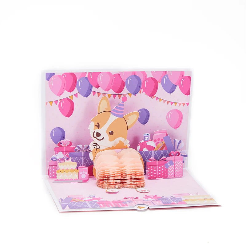 Cute Dog Pop Up Greeting Cards Pretty Animals Birthday Card With Envelope DIY Birthday Gifts Birthday Anniversary Greeting Card - Slobuy