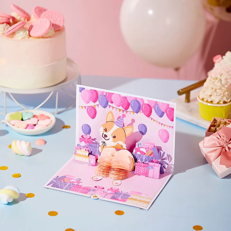 Cute Dog Pop Up Greeting Cards Pretty Animals Birthday Card With Envelope DIY Birthday Gifts Birthday Anniversary Greeting Card - Slobuy