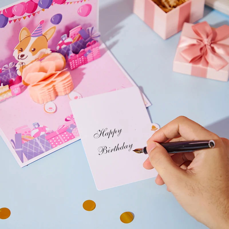 Cute Dog Pop Up Greeting Cards Pretty Animals Birthday Card With Envelope DIY Birthday Gifts Birthday Anniversary Greeting Card - Slobuy
