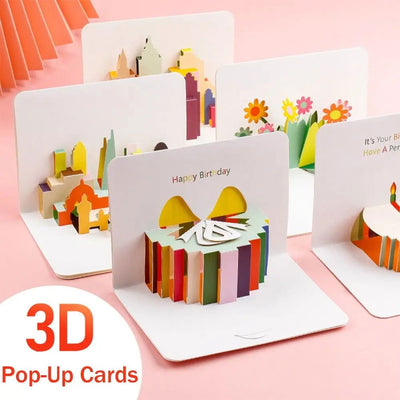 Cute Folding 3d Birthday Cake Cards Birthday Pop-Up Cards Handwriting Invitation Happy Birthday Party Accessories Party Gifts - Slobuy
