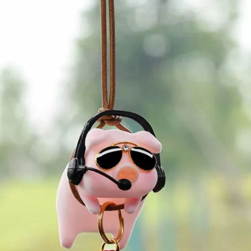 Cute Pig with Glasses Car Pendant Auto Rearview Mirror Pendants Swing Pig Coche Interior Decoraction Accessories Creative Gift - Slobuy