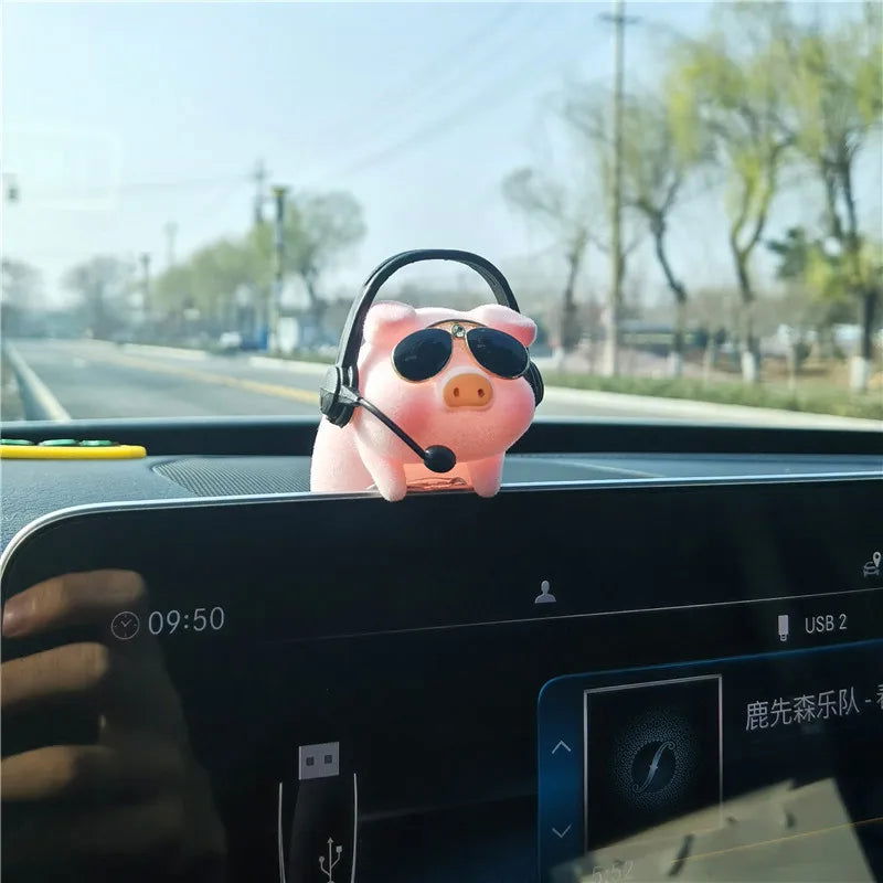 Cute Pig with Glasses Car Pendant Auto Rearview Mirror Pendants Swing Pig Coche Interior Decoraction Accessories Creative Gift - Slobuy