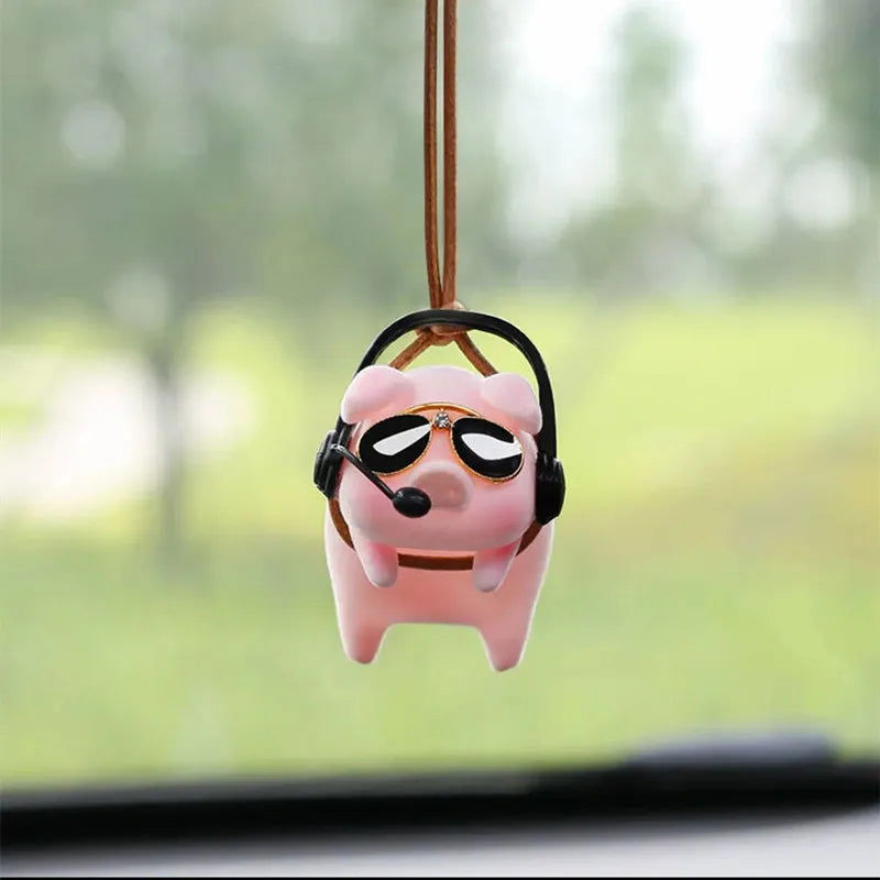 Cute Pig with Glasses Car Pendant Auto Rearview Mirror Pendants Swing Pig Coche Interior Decoraction Accessories Creative Gift - Slobuy
