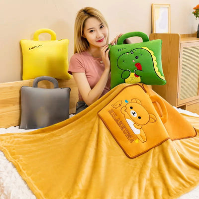 Cute Pillow Quilt Dual-use Pillow Folding Air Conditioning Blanket Car Interior Cushion Pillow 3-in-1 Office Nap Cushion Blanket - Slobuy