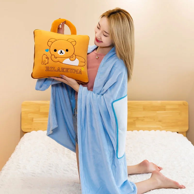 Cute Pillow Quilt Dual-use Pillow Folding Air Conditioning Blanket Car Interior Cushion Pillow 3-in-1 Office Nap Cushion Blanket - Slobuy
