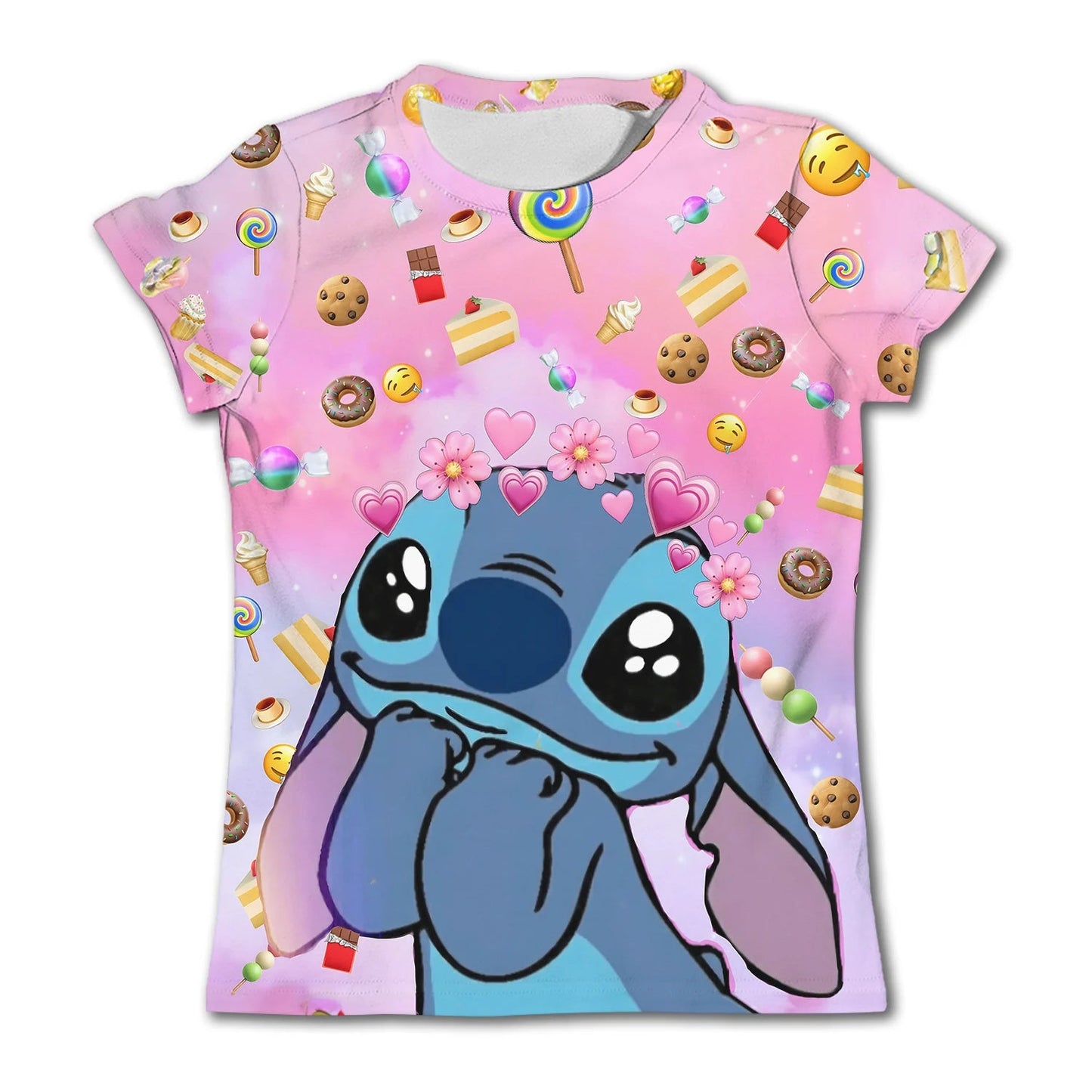 Cute Stitch printed girls T-shirt cartoon Disney children's short sleeved summer kids casual T shirts boy sports shirt quick dry - Slobuy