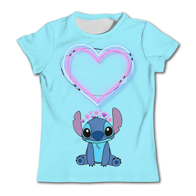 Cute Stitch printed girls T-shirt cartoon Disney children's short sleeved summer kids casual T shirts boy sports shirt quick dry - Slobuy