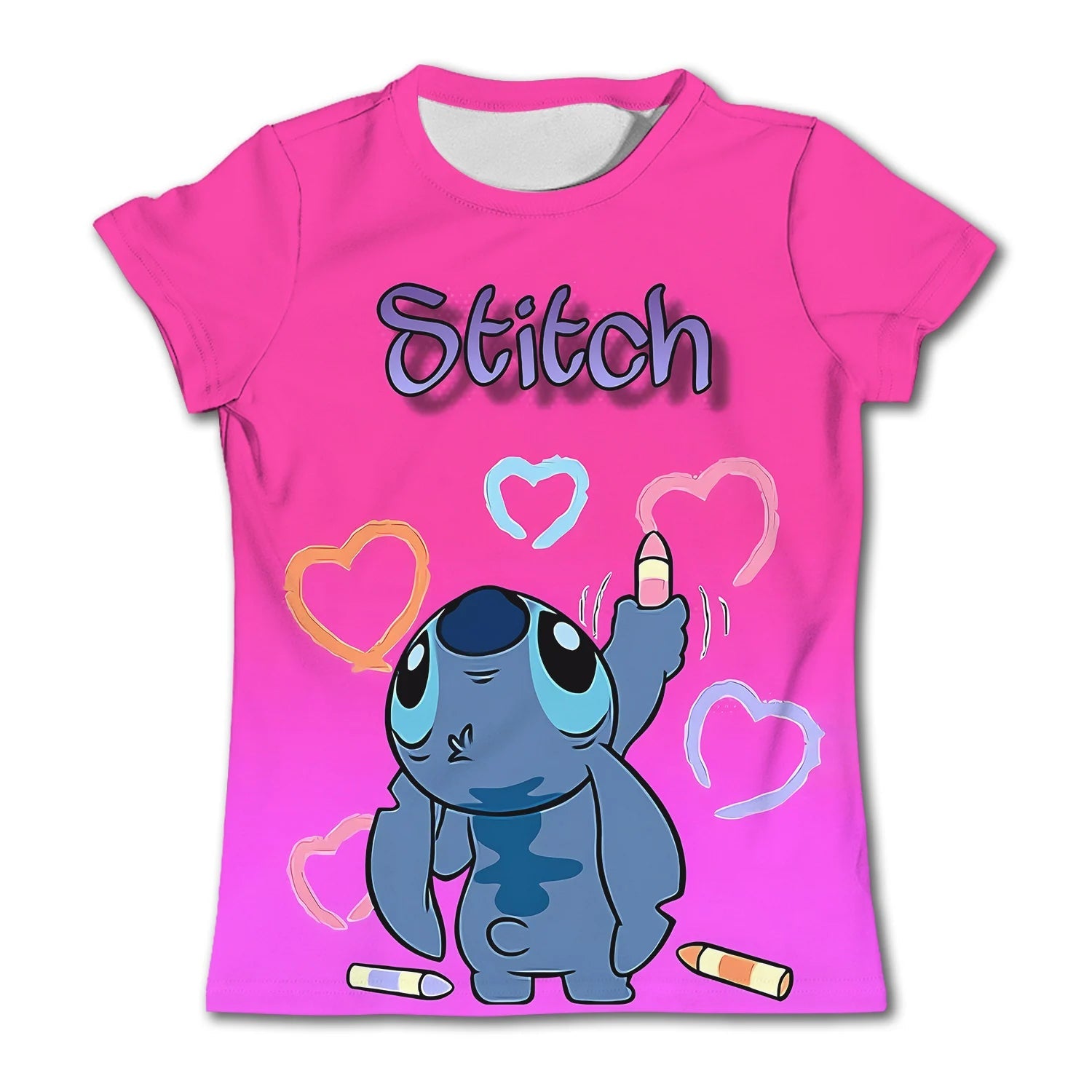 Cute Stitch printed girls T-shirt cartoon Disney children's short sleeved summer kids casual T shirts boy sports shirt quick dry - Slobuy