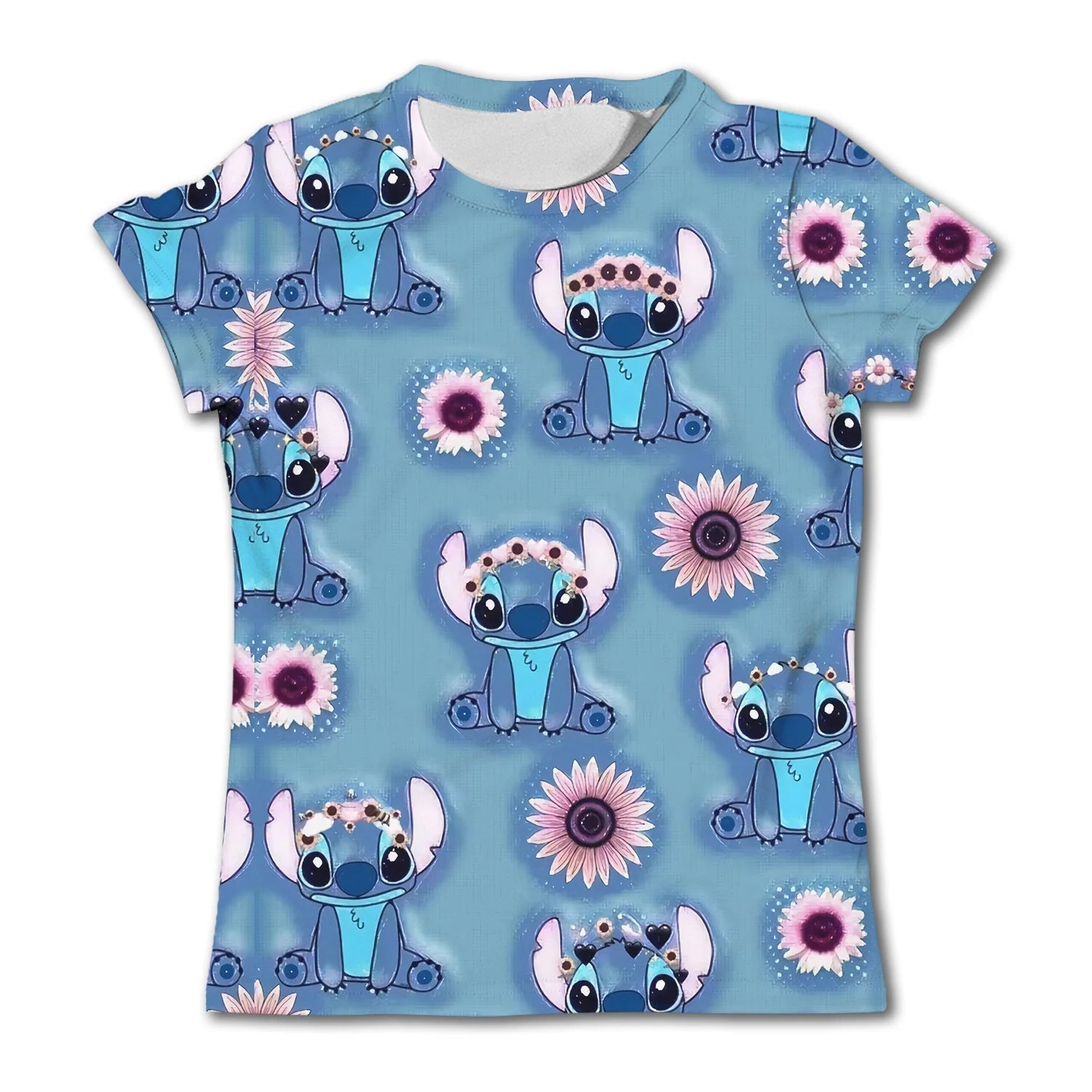 Cute Stitch printed girls T-shirt cartoon Disney children's short sleeved summer kids casual T shirts boy sports shirt quick dry - Slobuy