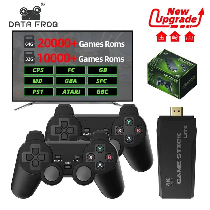 DATA FROG Retro Video Game Console 2.4G Wireless Console Game Stick 4k 10000 Games Portable Dendy Game Console for TV 20000 Game - Slobuy