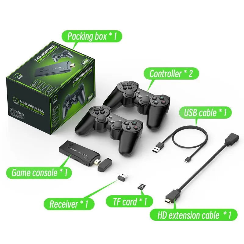 DATA FROG Retro Video Game Console 2.4G Wireless Console Game Stick 4k 10000 Games Portable Dendy Game Console for TV 20000 Game - Slobuy