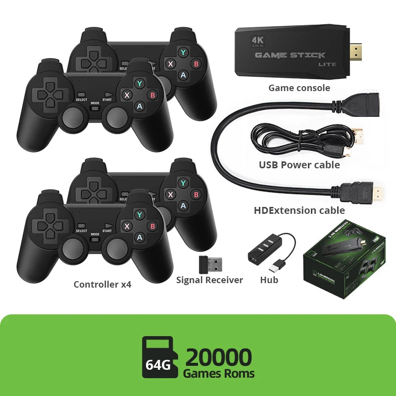 DATA FROG Retro Video Game Console 2.4G Wireless Console Game Stick 4k 10000 Games Portable Dendy Game Console for TV 20000 Game - Slobuy