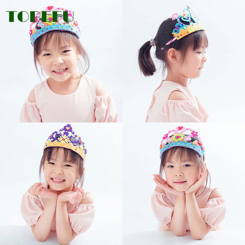 DIY Crafts Toy Crown Creative Paper Sequins Flowers Stars Patterns Toys for Kids Children Kindergarten Art Party Decorations - Slobuy