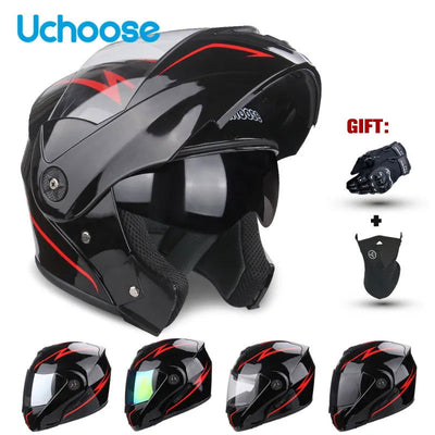 DOT Certification Uchoose Motorcycle Helmet Double Lens Cross Section Helmet Safety Modular Flip Helm Unisex Helmet With Visor - Slobuy