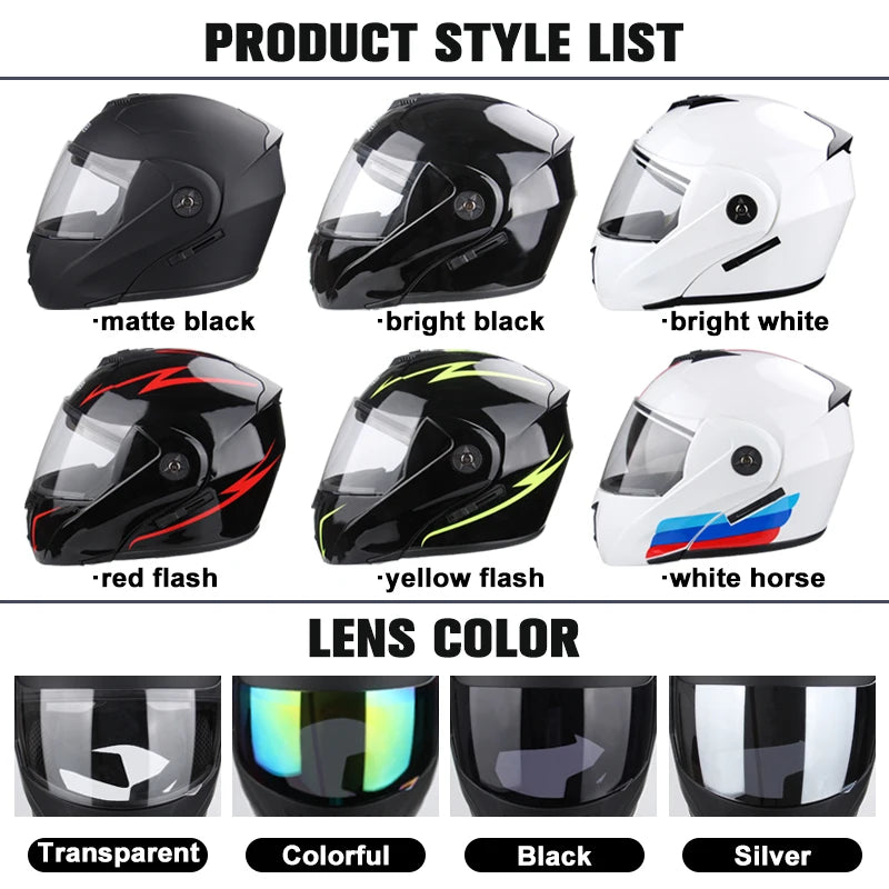 DOT Certification Uchoose Motorcycle Helmet Double Lens Cross Section Helmet Safety Modular Flip Helm Unisex Helmet With Visor - Slobuy