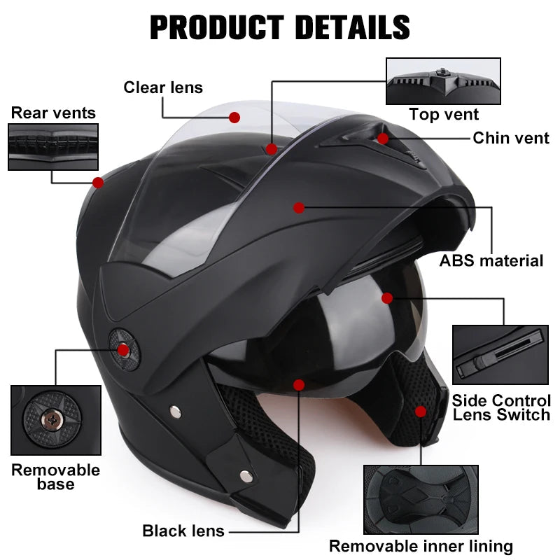 DOT Certification Uchoose Motorcycle Helmet Double Lens Cross Section Helmet Safety Modular Flip Helm Unisex Helmet With Visor - Slobuy