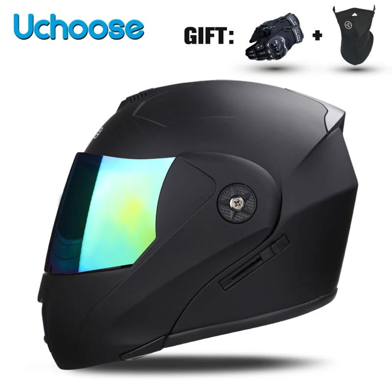 DOT Certification Uchoose Motorcycle Helmet Double Lens Cross Section Helmet Safety Modular Flip Helm Unisex Helmet With Visor - Slobuy