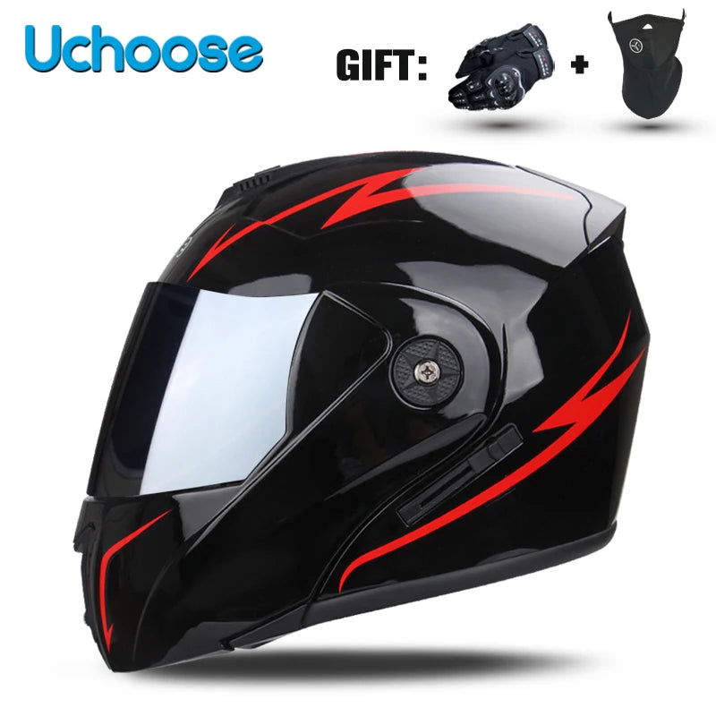 DOT Certification Uchoose Motorcycle Helmet Double Lens Cross Section Helmet Safety Modular Flip Helm Unisex Helmet With Visor - Slobuy