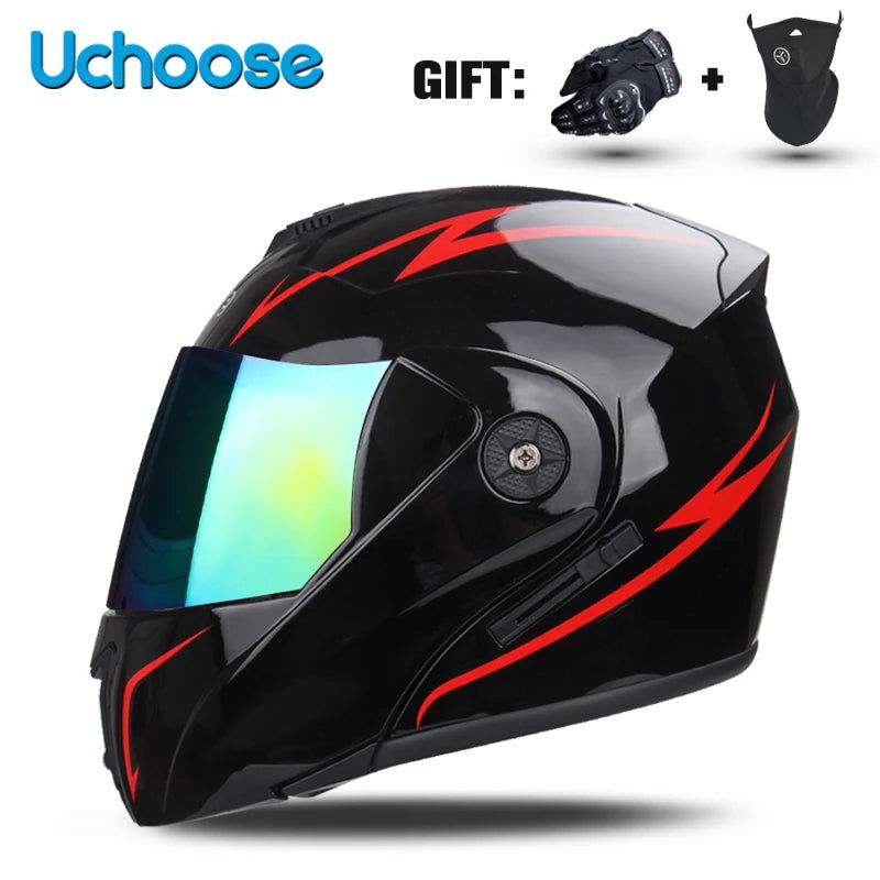 DOT Certification Uchoose Motorcycle Helmet Double Lens Cross Section Helmet Safety Modular Flip Helm Unisex Helmet With Visor - Slobuy