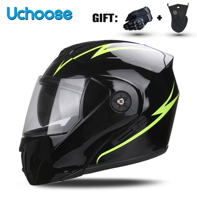 DOT Certification Uchoose Motorcycle Helmet Double Lens Cross Section Helmet Safety Modular Flip Helm Unisex Helmet With Visor - Slobuy