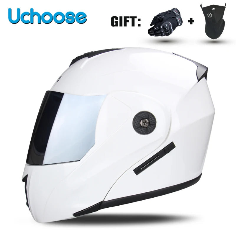 DOT Certification Uchoose Motorcycle Helmet Double Lens Cross Section Helmet Safety Modular Flip Helm Unisex Helmet With Visor - Slobuy