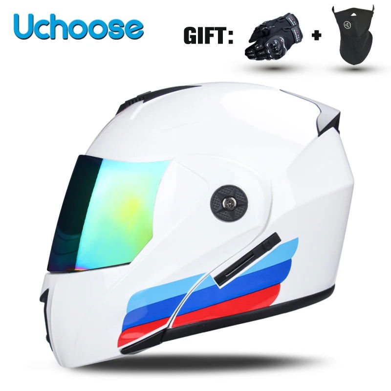 DOT Certification Uchoose Motorcycle Helmet Double Lens Cross Section Helmet Safety Modular Flip Helm Unisex Helmet With Visor - Slobuy