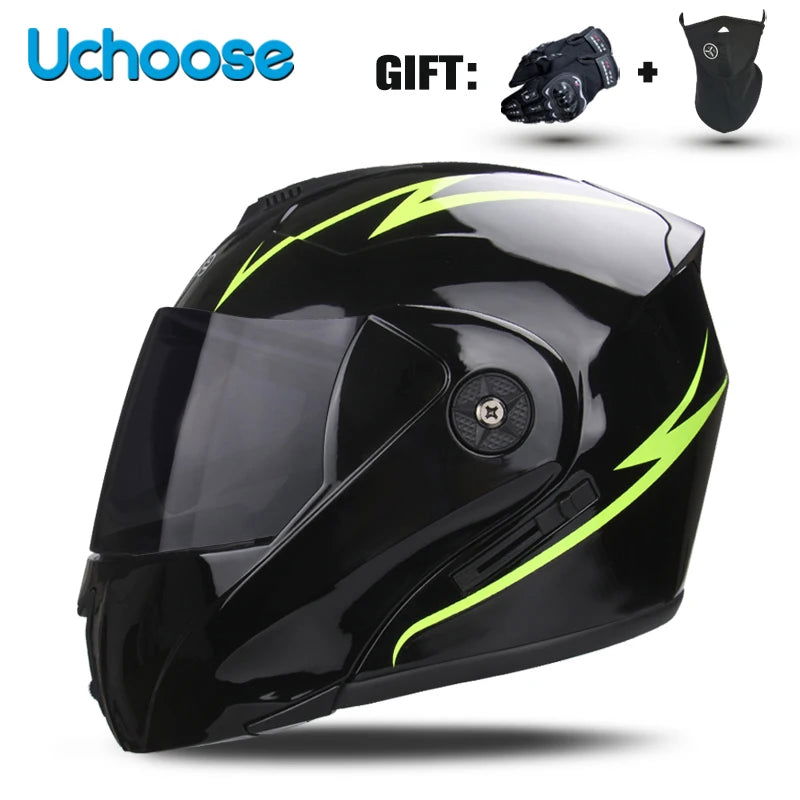 DOT Certification Uchoose Motorcycle Helmet Double Lens Cross Section Helmet Safety Modular Flip Helm Unisex Helmet With Visor - Slobuy