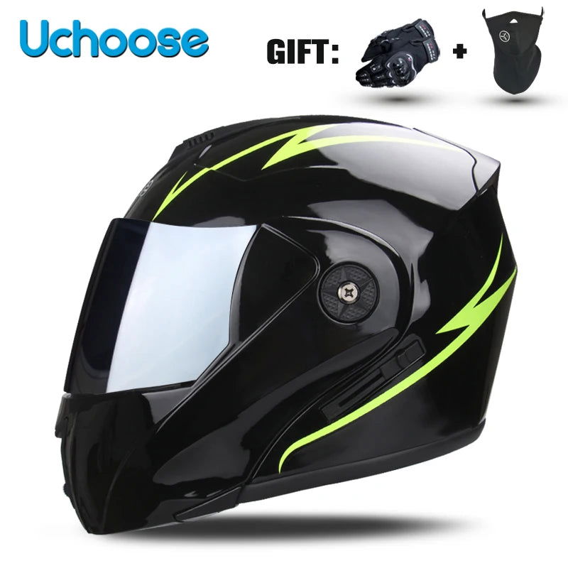 DOT Certification Uchoose Motorcycle Helmet Double Lens Cross Section Helmet Safety Modular Flip Helm Unisex Helmet With Visor - Slobuy