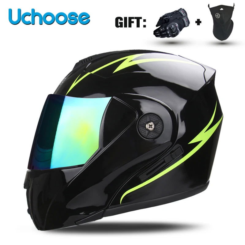 DOT Certification Uchoose Motorcycle Helmet Double Lens Cross Section Helmet Safety Modular Flip Helm Unisex Helmet With Visor - Slobuy