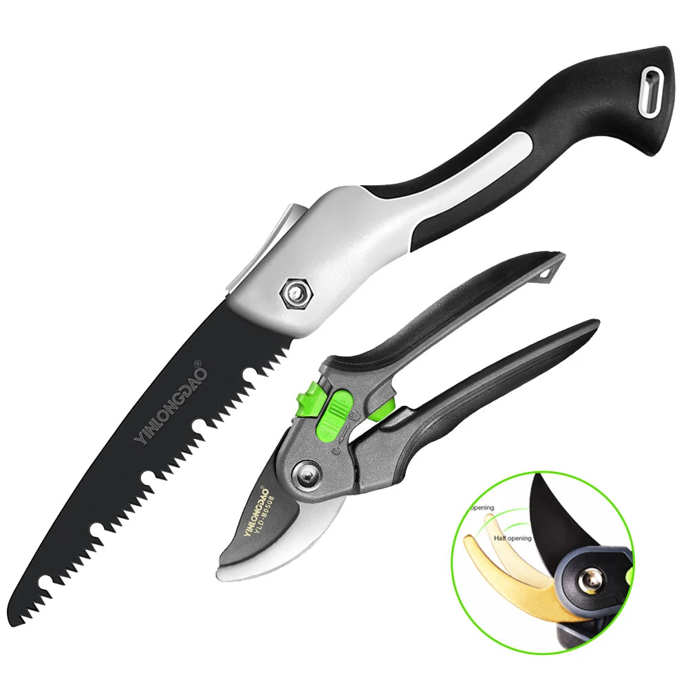 DTBD Plant Trim Horticulture Pruner Cut Secateur Shrub Garden Scissor Tool Branch Shear Orchard Pruning Shears Folding Saw Set - Slobuy