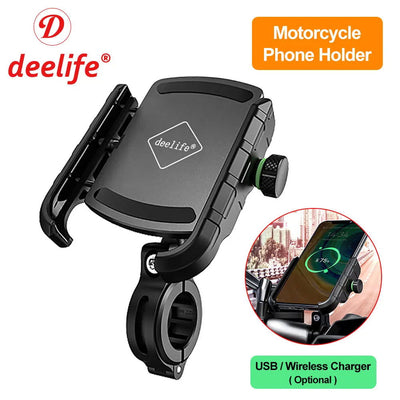 Deelife Motorcycle Phone Holder for Moto Motorbike Mirror Mobile Stand Support USB Charger Wireless Charging Cellphone Mount - Slobuy