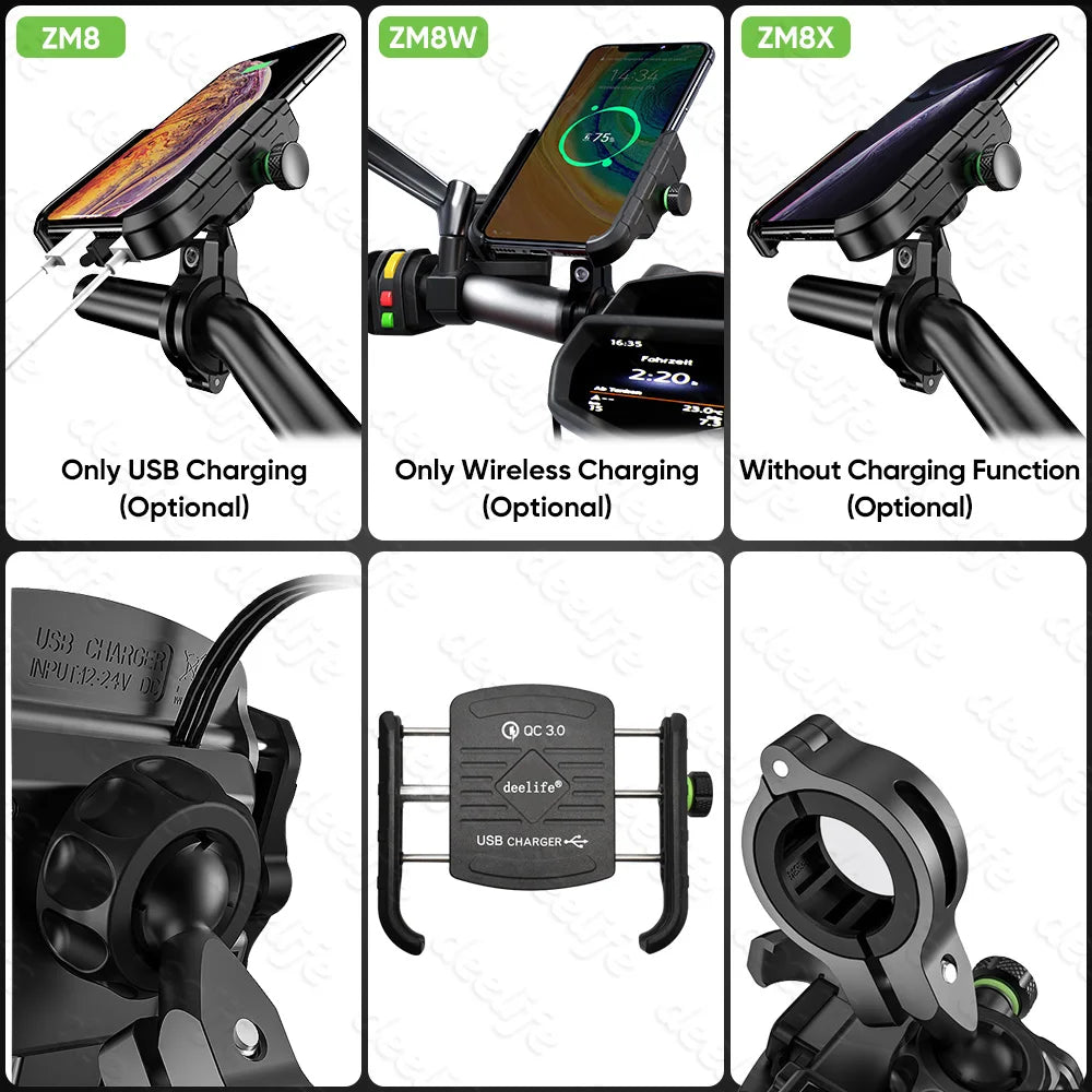 Deelife Motorcycle Phone Holder for Moto Motorbike Mirror Mobile Stand Support USB Charger Wireless Charging Cellphone Mount - Slobuy
